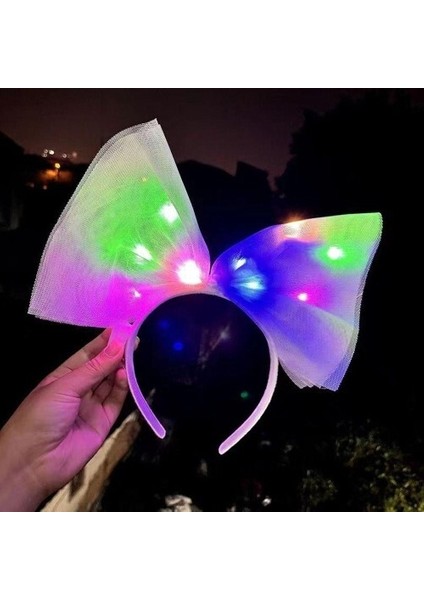 Rengarenk Led Işıklı Fiyonk Tül Parti Tacı Beyaz fiyatları