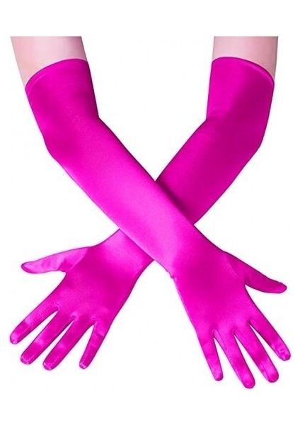 Uzun Boy Ekstra Parlak Saten Eldiven Fuşya Renk fiyatları