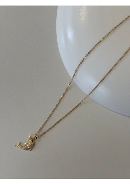 Minimal Taşlı Yunus Balığı Kolye