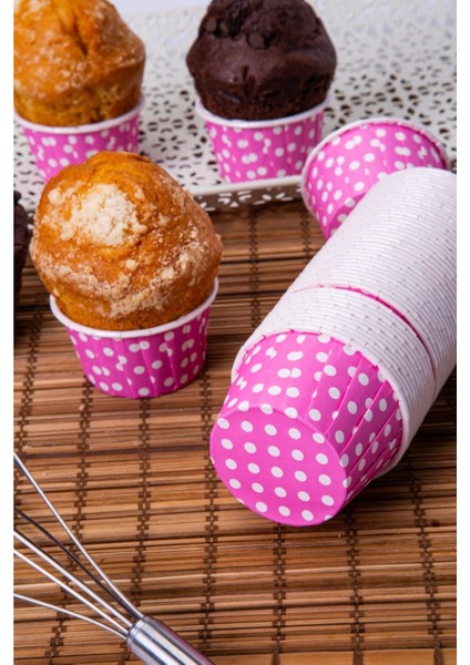 Cup Cake | Sufle Kapsülü | Muffin Kapsülü Pembe Puantiyeli 25 Adet (50X39mm)