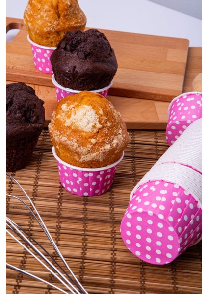 Cup Cake | Sufle Kapsülü | Muffin Kapsülü Pembe Puantiyeli 25 Adet (50X39mm) fiyatları
