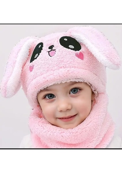 Sevimli Tavşan Model Kulaklı Boyun Korumalı Bebek ve Çocuk Beresi