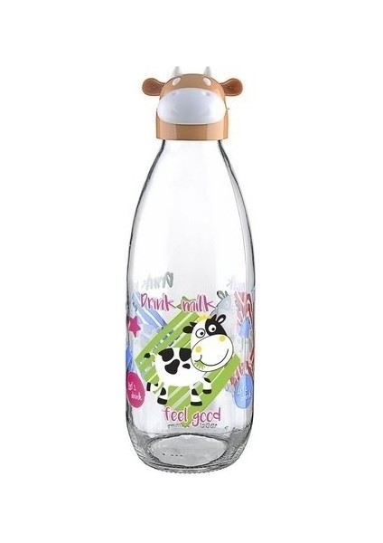 Inek Tasarımlı Sevimli Cam Suluk - Süt Şişesi 1000 ml