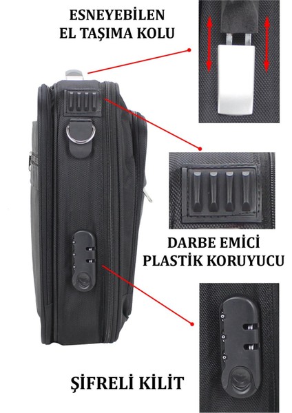 Unisex 17.3" Siyah Çelik Kasalı Laptop Evrak Notebook Bilgisayar Çantası