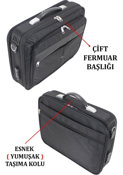 Unisex 17.3" Siyah Çelik Kasalı Laptop Evrak Notebook Bilgisayar Çantası
