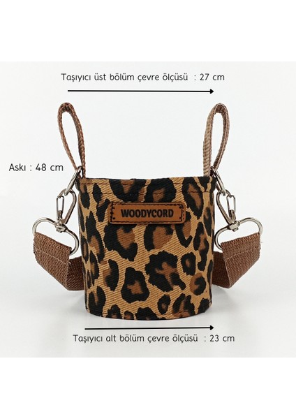 Leopar Desenli El Yapımı Kahve Bardağı Taşıma Aparatı