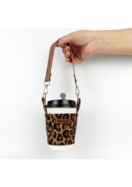 Leopar Desenli El Yapımı Kahve Bardağı Taşıma Aparatı