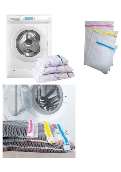 3'lü Çamaşır Yıkama Filesi Set Renkli Fermuarlı Pratik Çamaşır Yıkama Filesi Seti 3 Boy