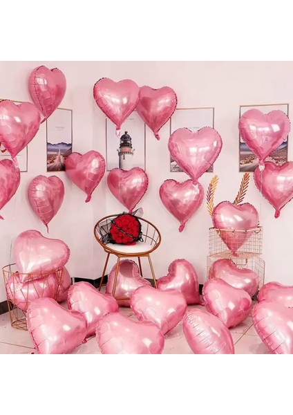 Kalp Folyo Uçan Balon Pembe 2 Adet 45 cm 18 Inç