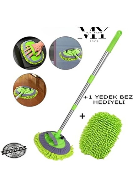 Çok Fonksiyonlu 2 In 1 Mikrofiber Araba Yıkama Fırçası Teleskopik Uzun Saplı Detay Fırçası Oto Mopu