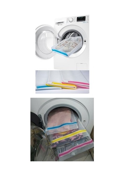 3'lü Çamaşır Yıkama Filesi Set Renkli Fermuarlı Pratik Çamaşır Yıkama Filesi Seti 3 Boy