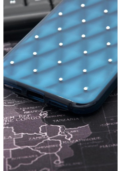 iPhone 13 Uyumlu Baklava Desenli Pırlanta Taşlı Sert Kapak Kılıf Petrol Mavi fırsatları