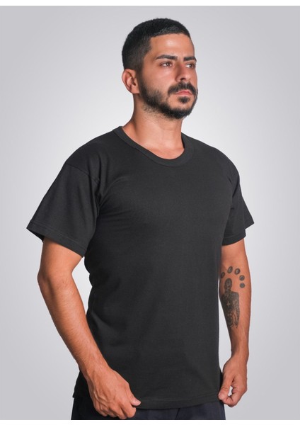 Drop Giyim Bisiklet Yaka Kısa Kol Penye T-Shirt Siyah