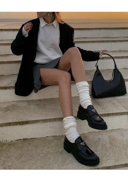 Prd Women's Brushed Leather Loafers - Kadın Klasik Günlük Loafer Casual Ayakkabı Prada - Deri casual loafer indirimleri