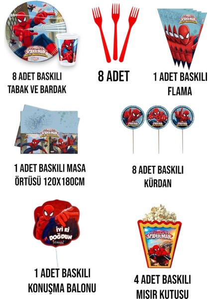Spider-Man Örümcek Adam 8 Kişilik Set Doğum Günü Parti Malzemeleri