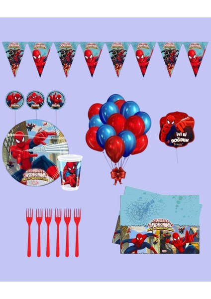Spider-Man 8 Kişilik Konuşma Balonlu Doğum Günü Parti Malzemeleri Seti