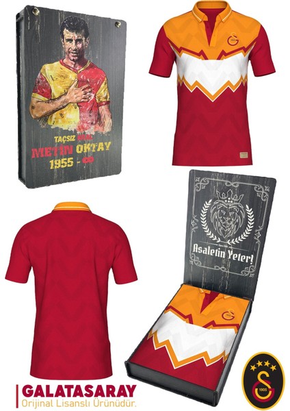 Orijinal Lisanslı Okan Buruk Desing Polo Yaka T-Shirt Metin Oktay Baskılı Hediyelik Ahşap Kutulu