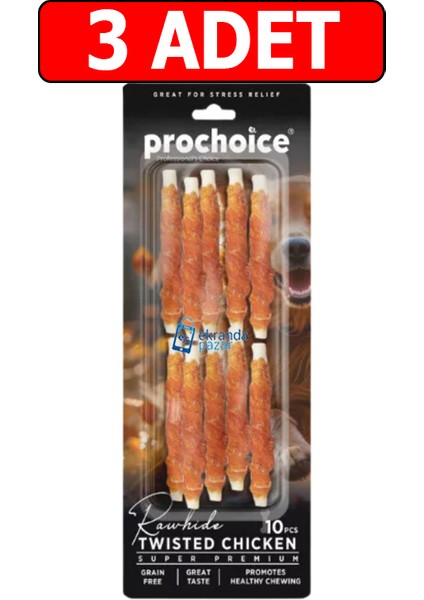 Twisted Chicken Tavuk Derisi Sargılı Burgu Çubuğu Kemik 12,5cm Köpek Ödülü 10lu 3adet
