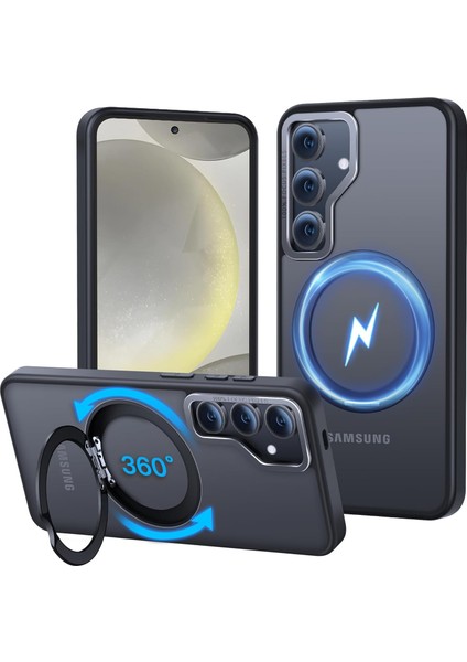 Samsung S24 Uyumlu Kılıf Kamera Korumalı Magsafe Destekli 360 Dönebilir Standlı Mat Kapak