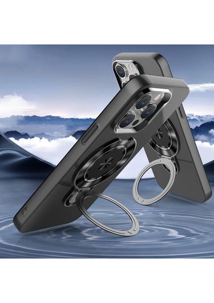 Iphone 15 Pro Uyumlu Kılıf Kamera Korumalı Magsafe Destekli 360 Dönebilir Standlı Mat Kapak