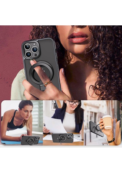 Iphone 15 Pro Uyumlu Kılıf Kamera Korumalı Magsafe Destekli 360 Dönebilir Standlı Mat Kapak modelleri