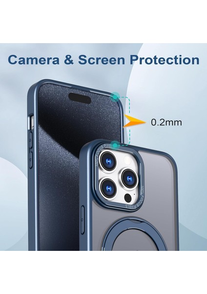 Iphone 15 Pro Uyumlu Kılıf Kamera Korumalı Magsafe Destekli 360 Dönebilir Standlı Mat Kapak indirimleri