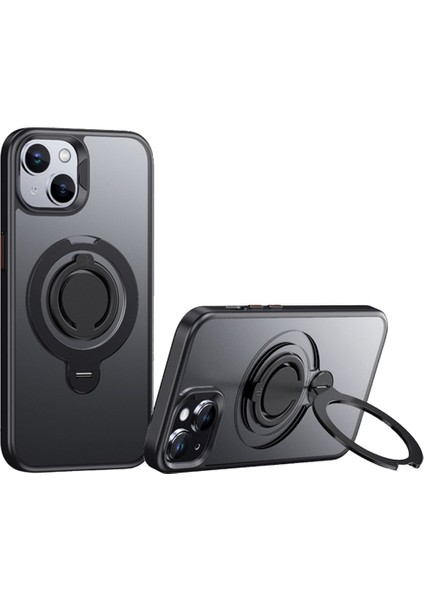 Iphone 15 Uyumlu Kılıf Kamera Korumalı Magsafe Destekli 360 Dönebilir Standlı Mat Kapak