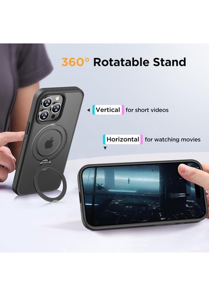 Iphone 15 Pro Uyumlu Kılıf Kamera Korumalı Magsafe Destekli 360 Dönebilir Standlı Mat Kapak fiyatları