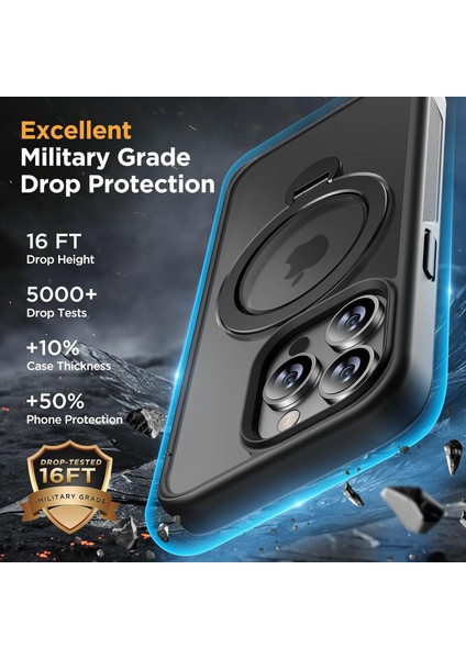 Iphone 15 Pro Max Uyumlu Kılıf Kamera Korumalı Magsafe Destekli 360 Dönebilir Standlı Mat Kapak