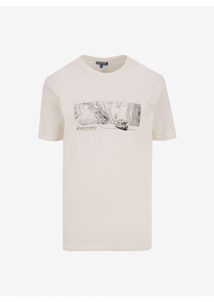 D5SM-TST3750 Kırık Beyaz Bisiklet Yaka Relaxed Baskılı Erkek T-Shirt