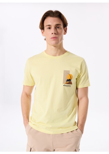 D5SM-TST3987 Sarı Bisiklet Yaka Relaxed Baskılı Erkek T-Shirt