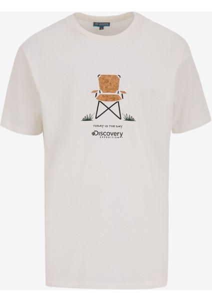 D5SM-TST3996 Kırık Beyaz Bisiklet Yaka Relaxed Baskılı Erkek T-Shirt