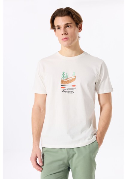 D5SM-TST3995 Kırık Beyaz Bisiklet Yaka Relaxed Baskılı Erkek T-Shirt