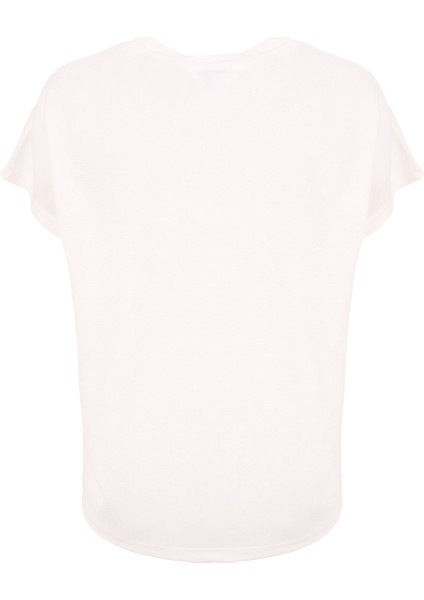 D5SL-TST3544 Beyaz V Yaka Relaxed Baskılı Kadın T-Shirt fiyatları