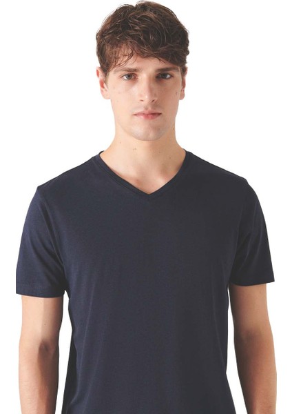 Drop Giyim V Yaka Kısa Kol Penye T-Shirt Lacivert fiyatları