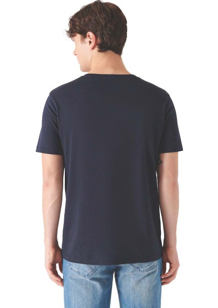 Drop Giyim V Yaka Kısa Kol Penye T-Shirt Lacivert modelleri