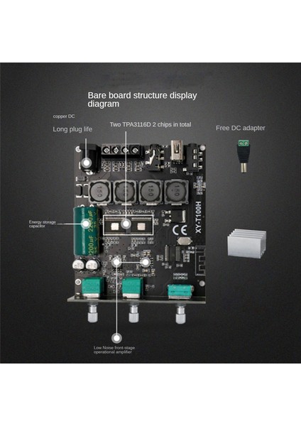 XY-T100H Bluetooth 5.0 Dijital Amplifikatör Kartı TPA3116D2 100WX2 Ön Yüksek Bas Ayarlı Stereo Hıfı Ses Modülü (Yurt Dışından)