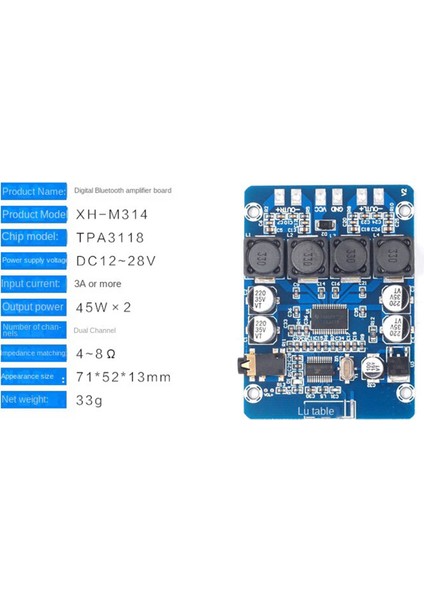 XH-M314 Bluetooth Dijital Güç Amplifikatörü Kartı TPA3118 Çift 45W Ses Modülü Aux Kod Çözme (Yurt Dışından)