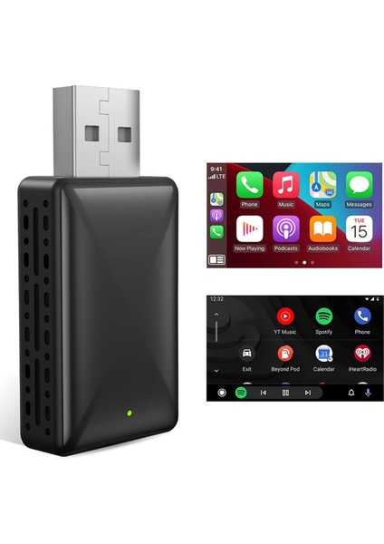 2'si 1 Arada Android Auto Kablosuz Adaptörü ve Kablosuz Carplay Adaptörü Tak ve Çalıştır Araba Dongle'ı Kabloluyu Kablosuz Carplay'e Dönüştürür (Yurt Dışından)
