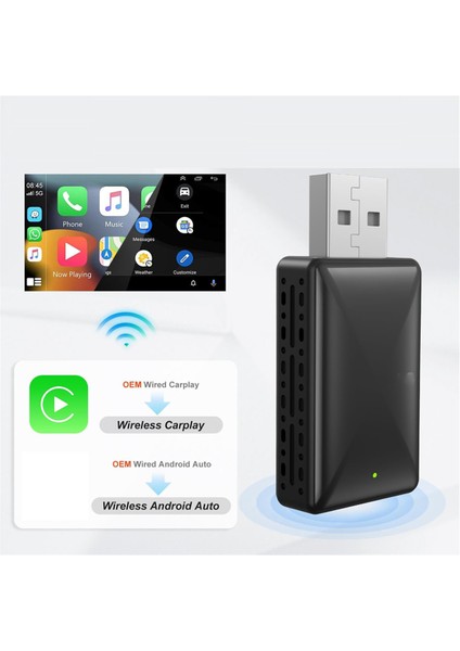 2'si 1 Arada Android Auto Kablosuz Adaptörü ve Kablosuz Carplay Adaptörü Tak ve Çalıştır Araba Dongle'ı Kabloluyu Kablosuz Carplay'e Dönüştürür (Yurt Dışından)