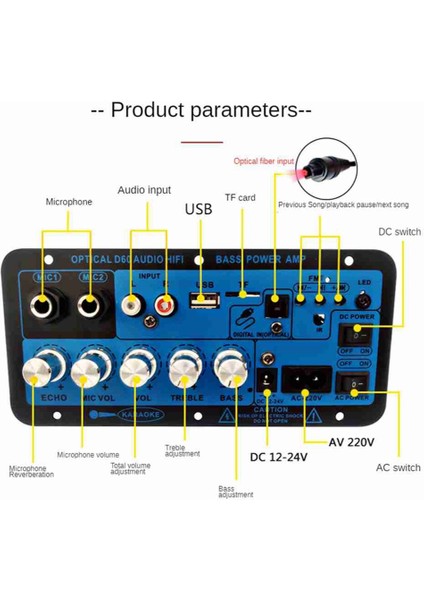 Bluetooth Amplifikatör Kurulu Bt5.0 Yüksek Güçlü Bas Amplifikatör Optik Ses Girişi Karaoke Ses Anakart (Abd Tak) (Yurt Dışından)