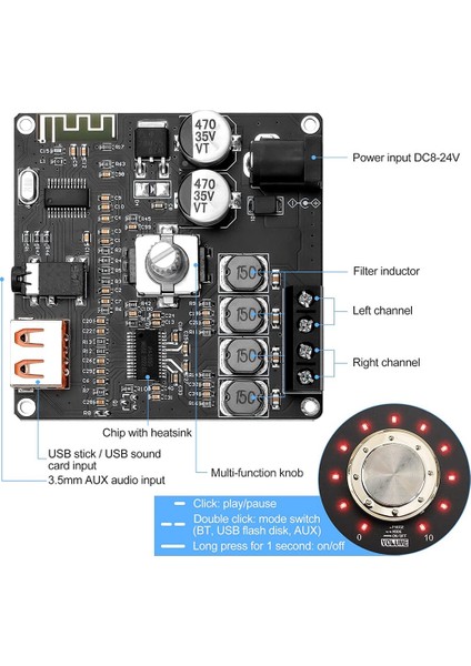 Mini Bluetooth Amplifikatör Kartı Stereo - 50W+50W Ses Amplifikatör Kartı Bluetooth 5.1 Amplifikatör Kartı Kiti Amplifikatör Modülü (Yurt Dışından)