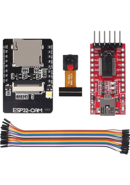 ESP32-CAM Wifi + Bluetooth Modülü Wifi ESP32 Cam Geliştirme Kartı Kamera Modülü OV2640 2mp + 20 Pin Jumper Tel (Yurt Dışından)