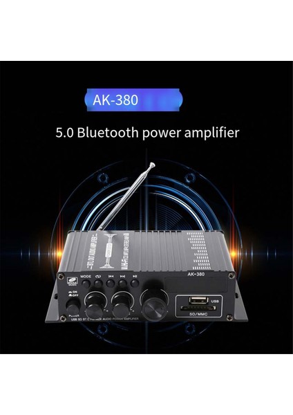 AK380 Bluetooth Amplifikatör Hifi Ses Karaoke 2 Kanal Ev Sineması Amplifikatörü Güç Sınıfı D Amplifikatör USB Sd Aux Girişi (Yurt Dışından) fiyatları