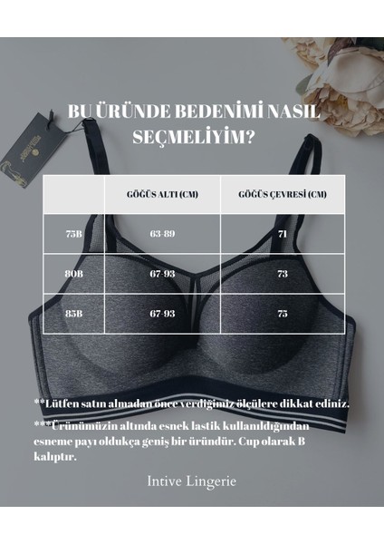 Intive Gri File Detaylı Balensiz Dolgulu Push-Up Ithal Spor Sütyeni/ Sütyen