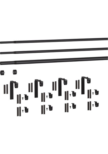 Perde Çubuğu Seti, Siyah, 120-210 cm , Üçlü modelleri