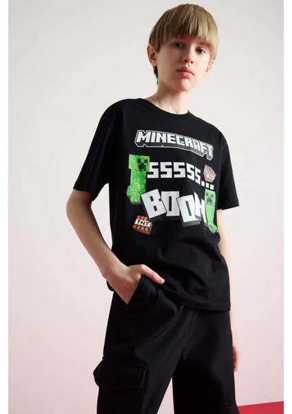 Erkek Çocuk Minecraft Bisiklet Yaka Kısa Kollu Tişört E3093A825SM