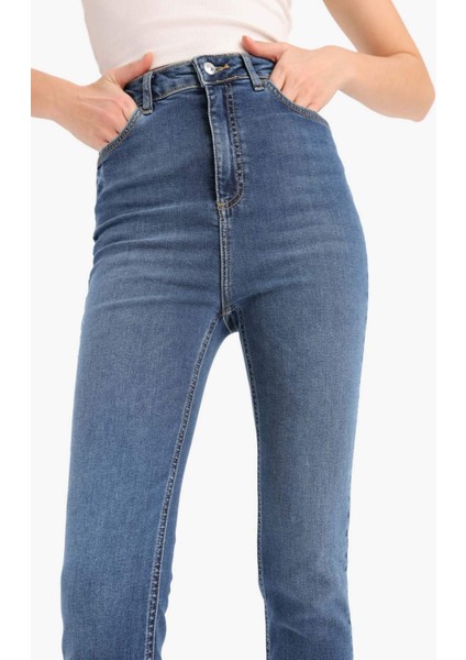 Anna Skinny Fit Yüksek Bel Düz Paça Uzun Jean Taş Yıkama Pantolon D8177AX25SP