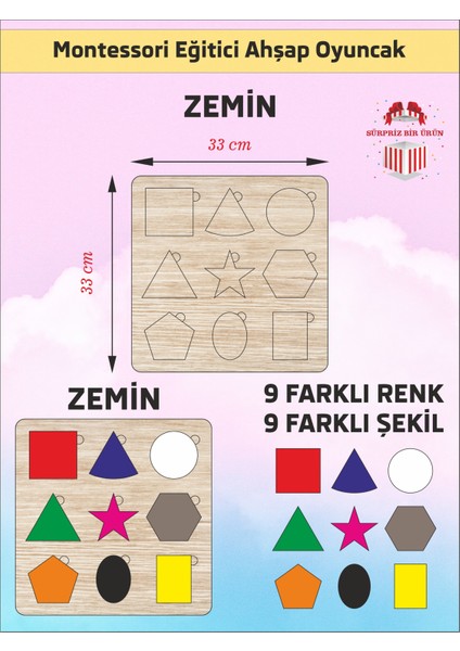 Montessori Egitici Ahsap Oyuncak, Egitici Kutu Oyunu, Ahsap Esleme Oyuncagı, Renk Puzzle