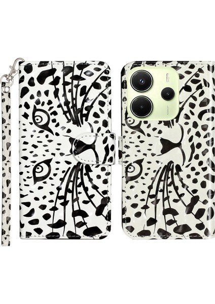 Xiaomi Redmi Note 14 4g (163.25X76.55X8.16MM) Kılıf 3D Desen Baskılı Telefon Deri Telefon Kapağı-Leopar Kafa (Yurt Dışından)